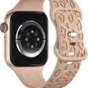 CreateGreat Engraved Bands Compatible with Apple Watch Band 40mm 41mm 38mm 42mm 44mm 45mm 46mm 49mm, Leopard Pattern Soft Silicone Strap Compatible with iWatch Series 10 9 8 7 6 5 4 3 2 1 SE Ultra (Leopard-Milk Tea)