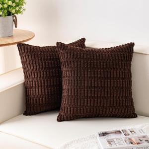 Pack of 2 Corduroy Decorative Throw Pillow Covers 20x20 InchSoft Boho Striped Pillow Covers Modern Farmhouse Home Decor for Sofa Living Room Couch BedDark Brown
