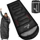 Sportneer Wearable Sleeping Bag for Adults & Kids  Walkable with Arm Zippers, Warm Weather & Cold Waterproof, Compact for Camping, Stadiums, Travel, Backpacking & Car Use (87''Long 32-65, Black)