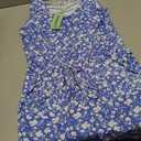 AUSELILY Women's Sleeveless V Neck Mini Dress With Drawstring Beach Cover Up Swimwear Bathing Suit Sundresses with Pockets 2025 New Floral Blue Size M