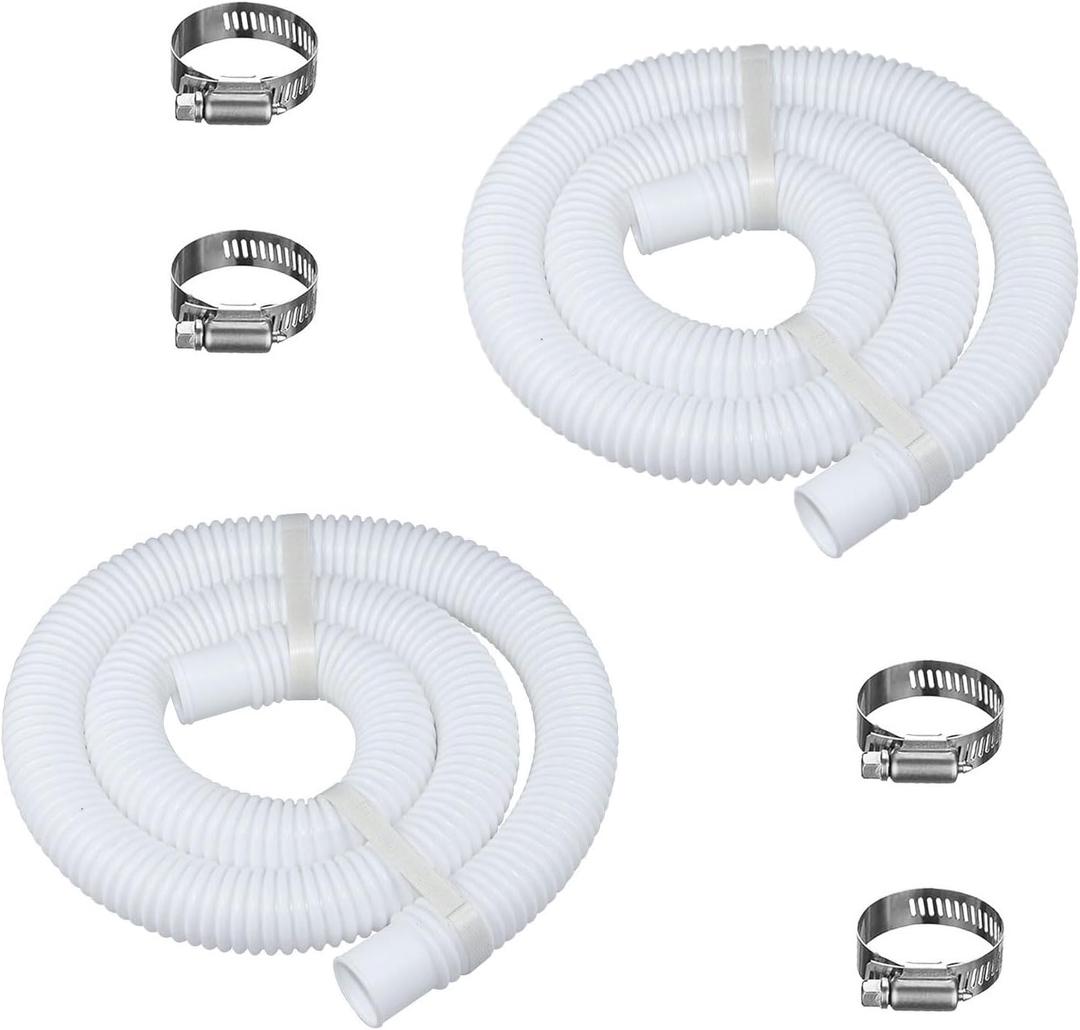 Pool Filter Pump Hose for Intex Pool Accessories - 1.25"Diameter Replacement Pool Hoses for Above Ground Pools Parts Compatible with Coleman ＆ Bestway,59"Long With 8 Clamps (2, White)