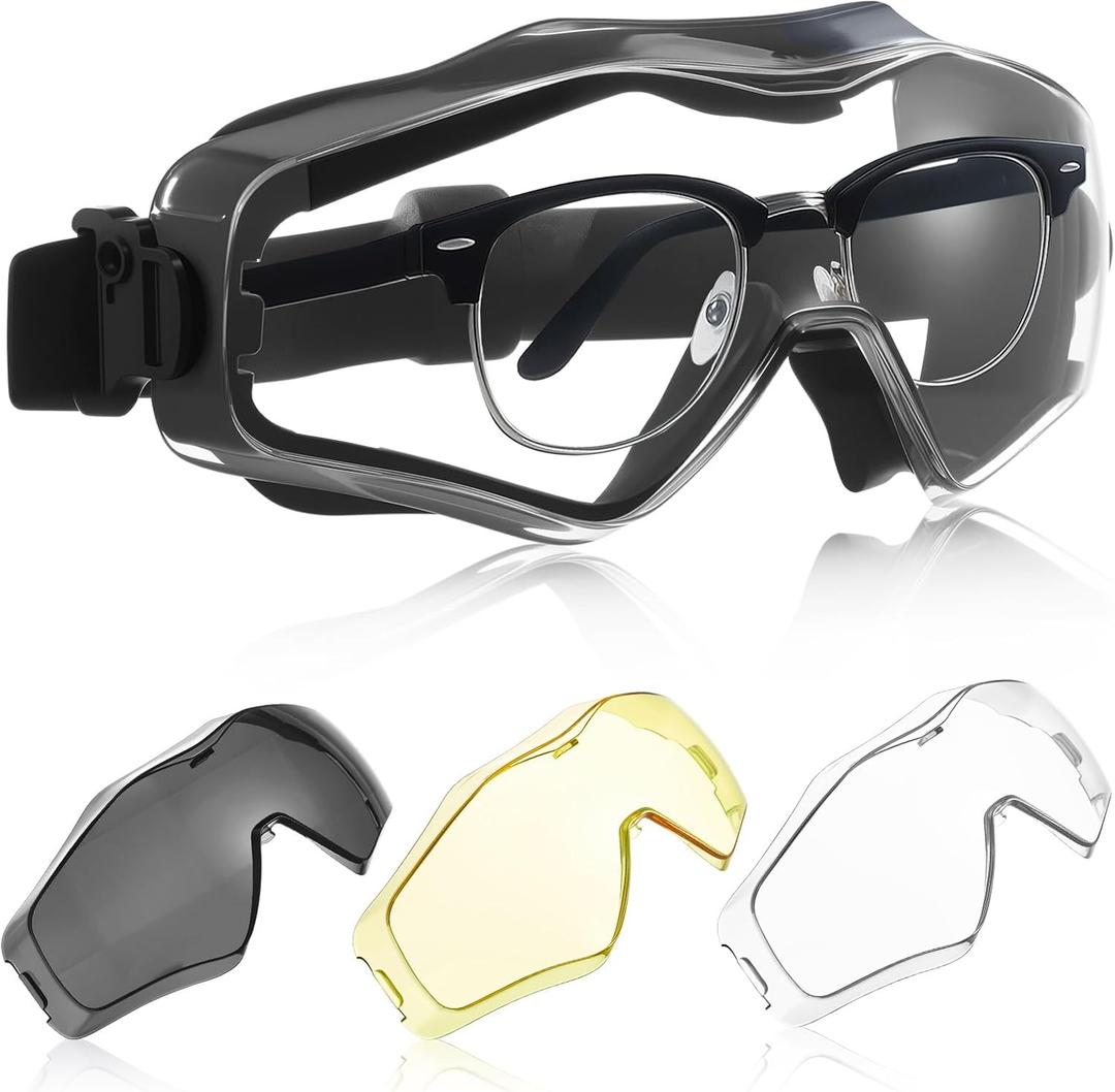 Copkim Safety Goggles over Glasses, Ansi Z87.1 Airsoft Goggles Anti Fog Tactical Safety Glasses with 3 Impact Resistant