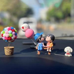 mCare Adorable Cartoon Couples Car Decoration for Dashboard, Boy Girl Cute Ornament with Dog and Balloons