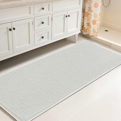 SUBRTEX Bathroom Rugs, 24" x 60" Chenille Bath Rug Soft Short Plush Bath Mat Soft Shower Mat Water Absorbent Shower Mat Quick Dry Machine Washable, White