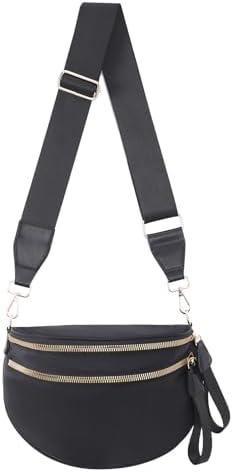 Nylon Crossbody Bags Bum Bag for Women Large Sling Bag Purse with Adjustable Strap（Black）