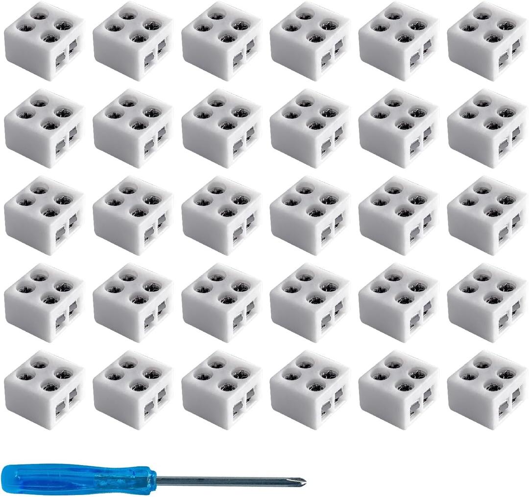 Set of 30 2-Pin 10mm Led Strip Light Connectors Solderless White 12v LED Strip Lights Connectors Strip to Wire for 5v 24v Single Color COB LED Light Tape Included Screwdriver (2Pin 10mm)