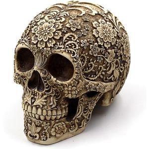 UJOY Creative Skull Flowers Sculpture 8.1'' Human Head Skeleton Statue Collectible Halloween Decoration Home Decor