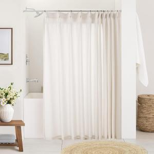 Natural Pinch Pleated Linen Curtains 72 Inches Long 72 Inch Wide for Living Room Bathroom Light Filtering Semi Sheer Shower Bath Curtain 72x72 Boho Neutral Pinch Pleated Drape Hooks Rings 1 Panel
