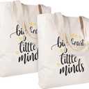 CARAKNOTS Teacher Bag Teachers Gifts for Women Valentines Day Appreciation Week Birthday Thank you Graduation End of Year Christmas Retirement Canvas Tote Bag with Pocket 2 Pcs