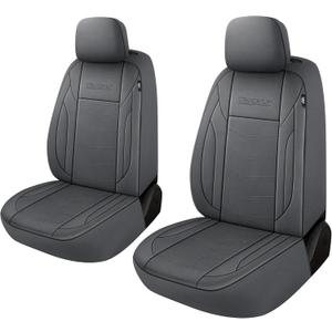 CAROMOP Premium PU Leather Car Seat Covers 2 Front Set,Waterproof Stain-Resistant Seat Covers for Cars, Universal Car Interior Covers Seat Protectors for Sedans SUVs Pick-up Trucks(Gray)