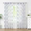 Navy Blue and White Sheer Curtains for Bedroom Living Room 84" Blue Lattice Moroccan Embroidered Curtains Linen Textured Light Filtering Grommet Top Window Drapes for Garden Patio Parlor 52" W x 2pcs