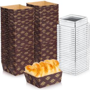 Baderke 100 Pcs Paper Loaf Pan Disposable Square Paper Baking Pan with Lids Microwave Oven Freezer Safe Mold for Cake Bread Oven Loaf Bakery