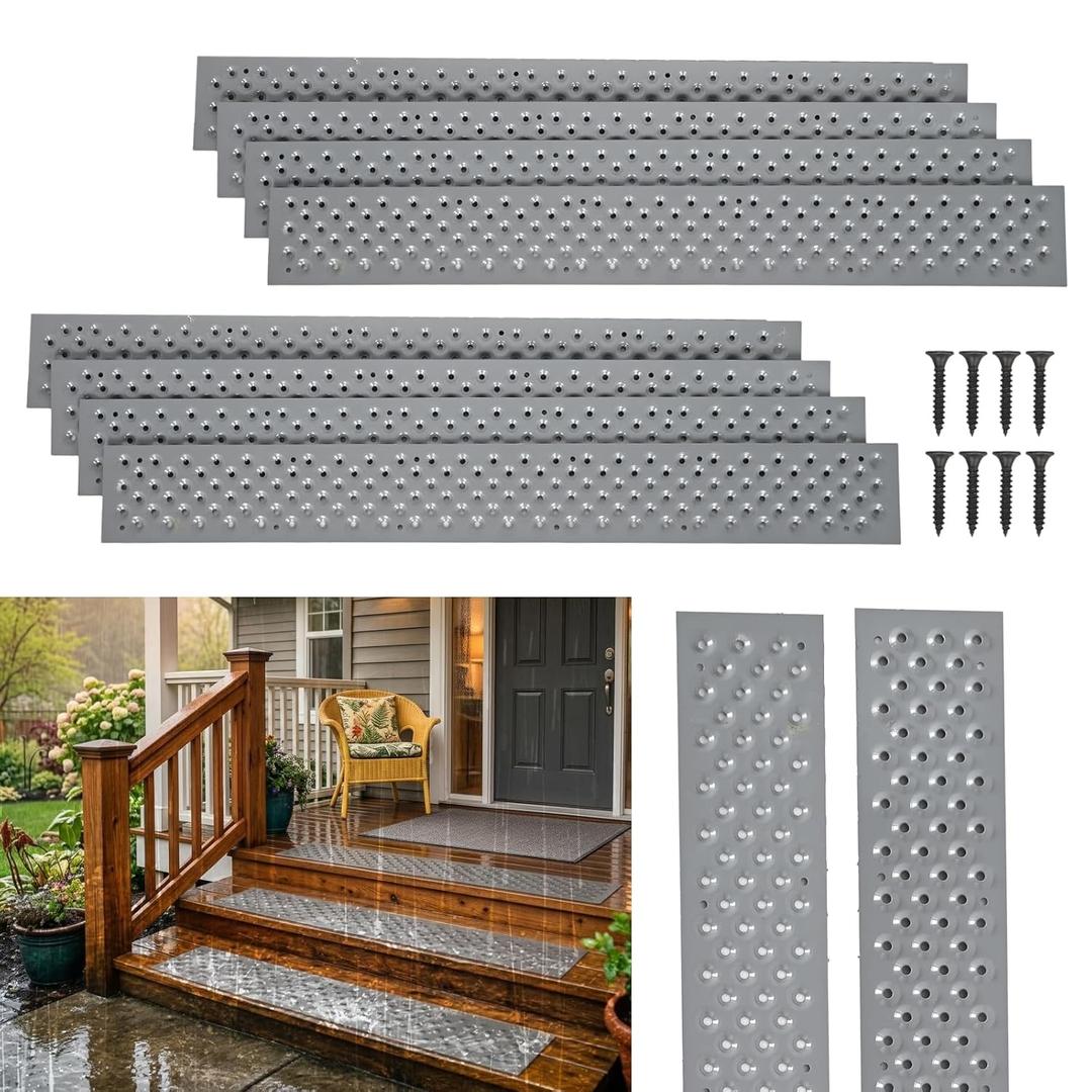 tonchean 8 Pack Non Slip Aluminum Stair Treads, 30 x 3.75 Outdoor Step Treads for Wooden Steps, Deck, Ramp, Grey Coated Anti Slip Stair Treads with Screws, Easy to Install