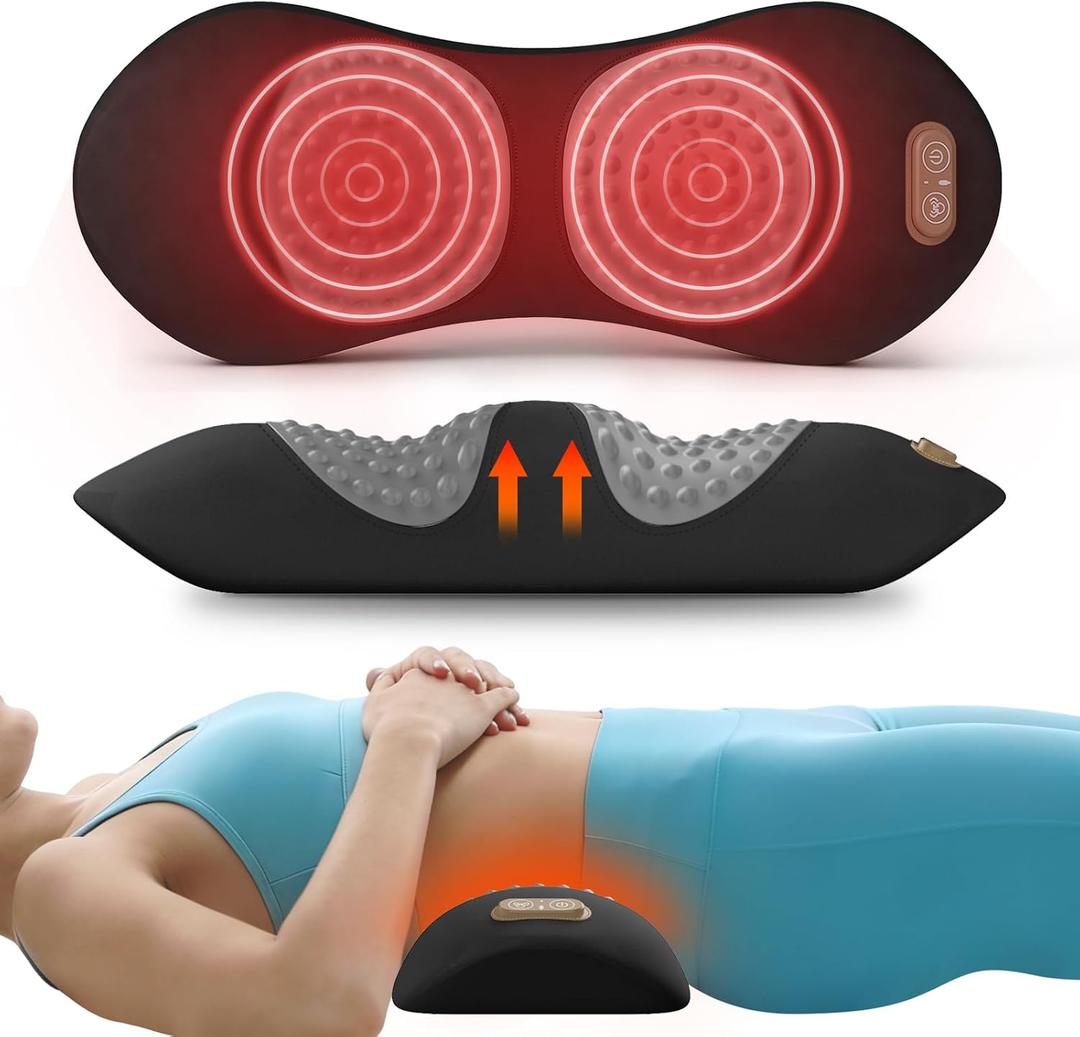 3-in-1 Electric Lumbar Support Pillow for Bed and Chair, Triple Fusion Back Massager with Heat, Vibration & Traction, Designed for Lower Back Comfort and Spine Support