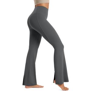 ODODOS Cloud Feeling Split-Hem Flared Pants for Women High Waisted Lounge Bootcut Yoga Pants - 29" Inseam, Charcoal, Large (L)