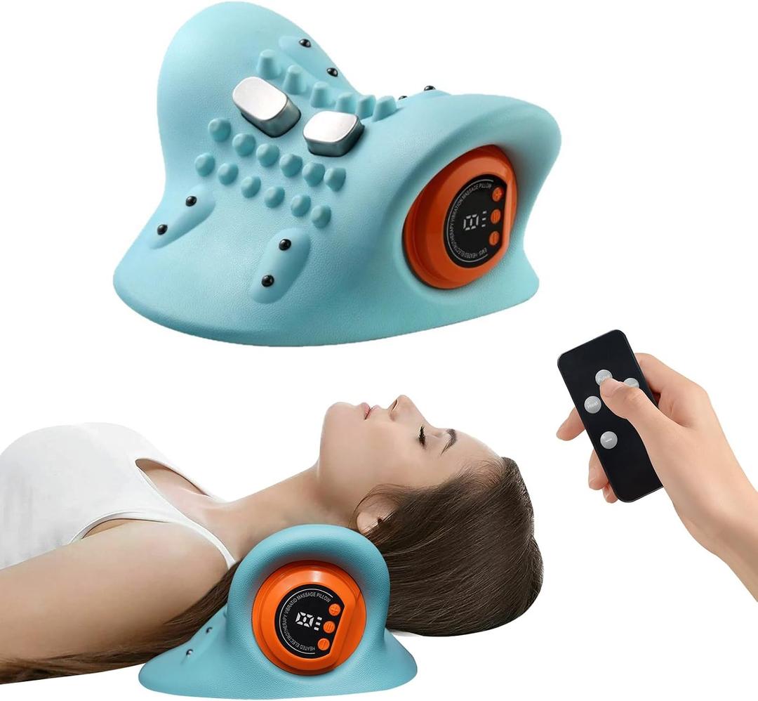 2026 Upgraded 3-in-1 Neck Massager, Portable Cervical Traction Device, 3 Heat Levels & 3 Vibration Modes, Ergonomic Support for Neck Pain Relief & Muscle Relaxation, Home & Office Use