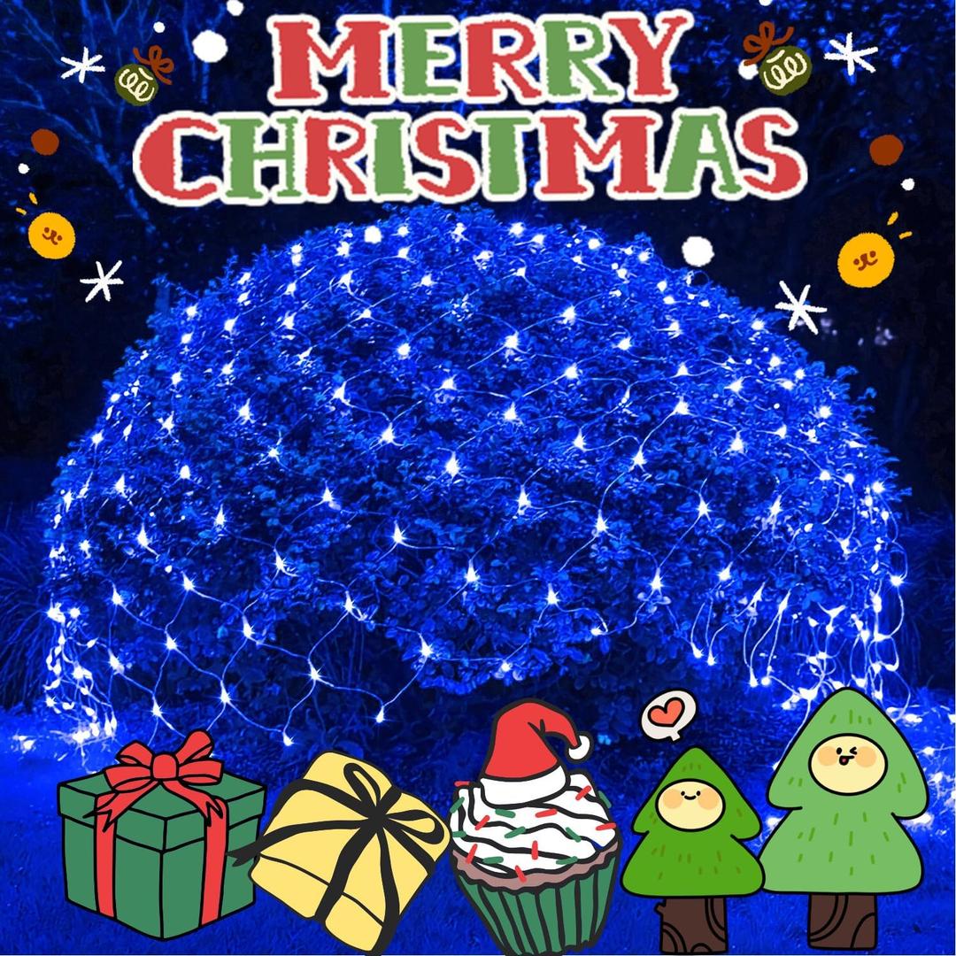 JMEXSUSS 200 LED Blue Christmas Net Lights, 9.8ft x 6.6ft Connectable Christmas Bush Lights with Remote, 8 Modes Plug in Net Light Outdoor Mesh Light Waterproof for Tree, Yard, Fence Decoration
