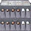Shoe Organizer for Closet, Shoe Storage Solution with Clear Cover & Adjustable Dividers, Fabric Shoe Box Fits 16 +12 Pairs Shoes, Grey, 2-Pack