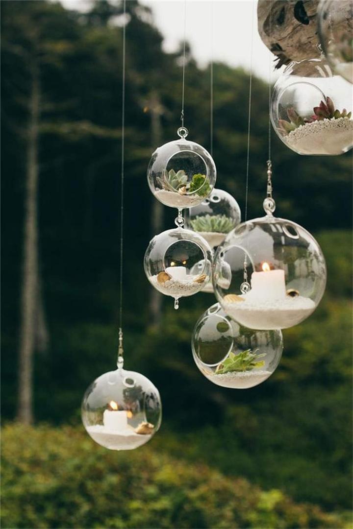 Pack of 6 Hanging Glass Orbs Hanging Glass Globe Terrariums with 2 Side Hole for Candle Holder, TeaLight Holder Candlestick for Wedding Decor (Clear)