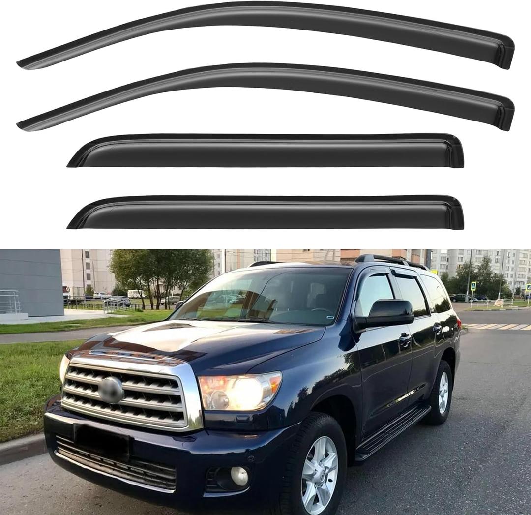 Window Visors Rain Guards for 2008-2022 Toyota Sequoia, Out-Channel Window Vent Wind Deflectors Visors Shades for 08-22 Sequoia