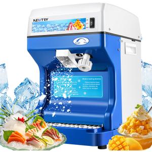 NEWTRY Commercial Ice Shaver Machine Electric Ice Cube Crusher Snow Cone Maker with Aluminum Alloy Blade Thickness Adjustable 260lb/h for Small Ice Cubes Summer Parties Bar Use 110V US