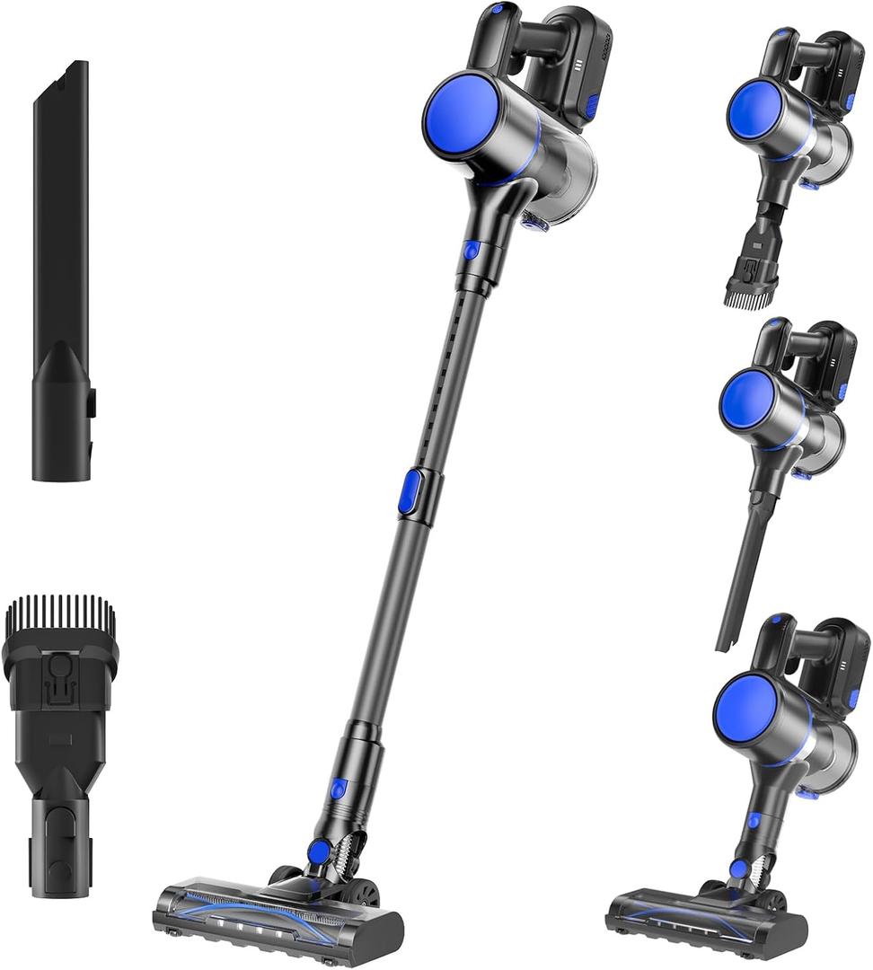 DUMOS Cordless Vacuum Cleaner, Lightweight Stick Vacuum Cleaners for Home, Powerful Suction & LED Lights Rechargeable Battery for Carpets, Pet Hair, Hardwood Floors