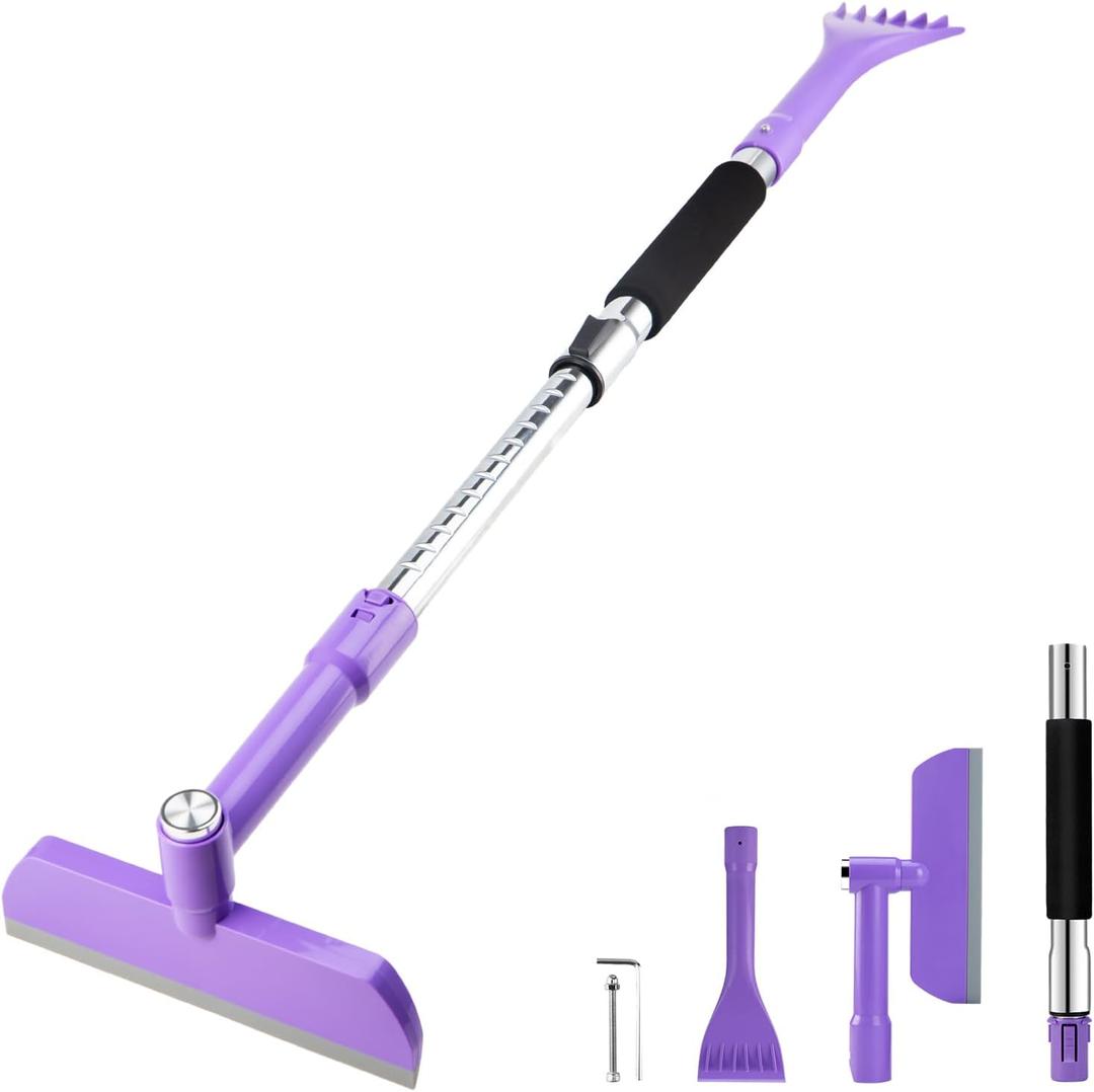 49.2inch Ice Scraper and Snow Brush for Car Windshield,Extendable Snow Removal Tool with Foam Grip and 360 Silicone Brush Head for Car SUV Truck Auto (Purple)