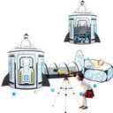 3pc Kids Play Tent for Girls with Ball Pit, Crawl Tunnel, Princess Tents for Toddlers, Baby Space World Playhouse Toys (3PC White Rocket Play Tent)