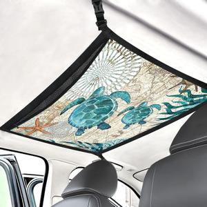 Seaturtle Car Ceiling Cargo Net Pocket Hanging Storage Bag with Zipper 31.5"x21.6" Double-Layer Mesh Car Roof Storage Organizer Long Road Trip Truck SUV Travel Camping