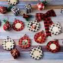 24 Pieces Wooden Christmas Picture Frame Ornaments with Twine, Buffalo Plaid Picture Frames Round Photo Frame Ornaments Xmas Family Tree Picture Frame for Xmas Holiday Party Decoration Supplies (Assorted Color)