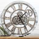 The B-Style Large Wall Clock 24 inch Moving Gear Wall Clock Oversized Vintage Farmhouse Wall Clocks for Living Room Decor Rustic Industrial Wood Clock (Gray and White)