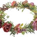 Rose Flower Crown Headband Fairy Floral Headpiece with Ribbon Renaissance Hair Accessories for Women Girls (Red Purple)