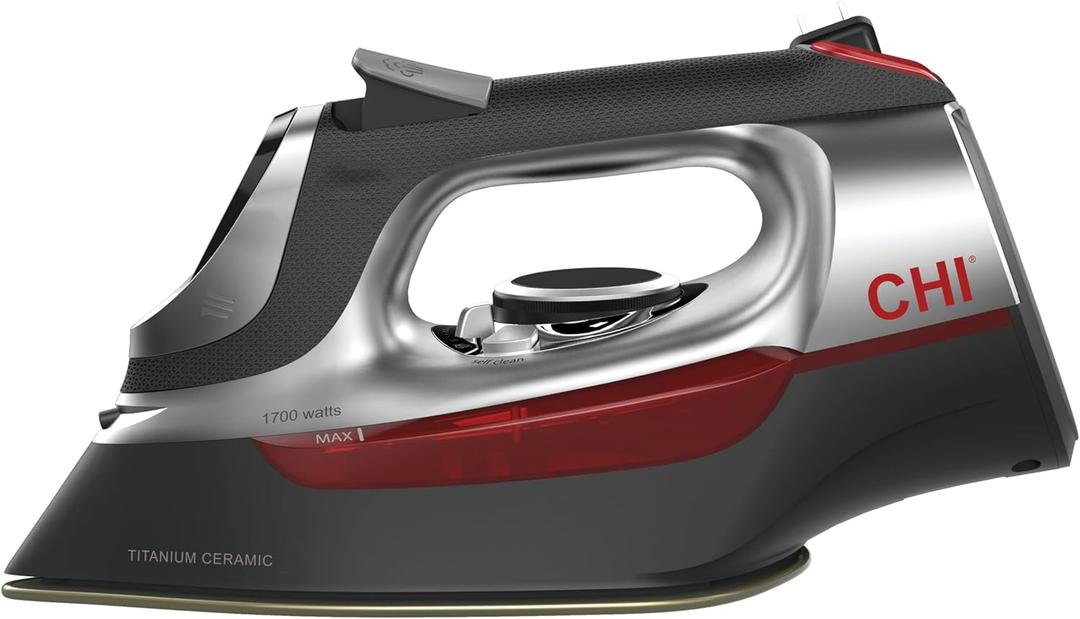 Steam Iron for Clothes with 8 Retractable Cord, 1700 Watts, 3-Way Auto Shutoff, 400+ Holes, Professional Grade, Electronic Temperature Control, Titanium Infused Ceramic Soleplate (DISCONTINUED)