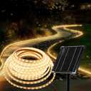 Solar Rope Lights Outdoor Waterproof 32.8 FT, White 6000K 600LED Strip Lights Solar Powered with 4 Modes for Patio, Garden, Landscape Lighting