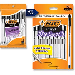 BIC Cristal Xtra Smooth Ballpoint Pen, Medium Point (1.0mm), Black, For Everyday Writing Activities, 10-Count