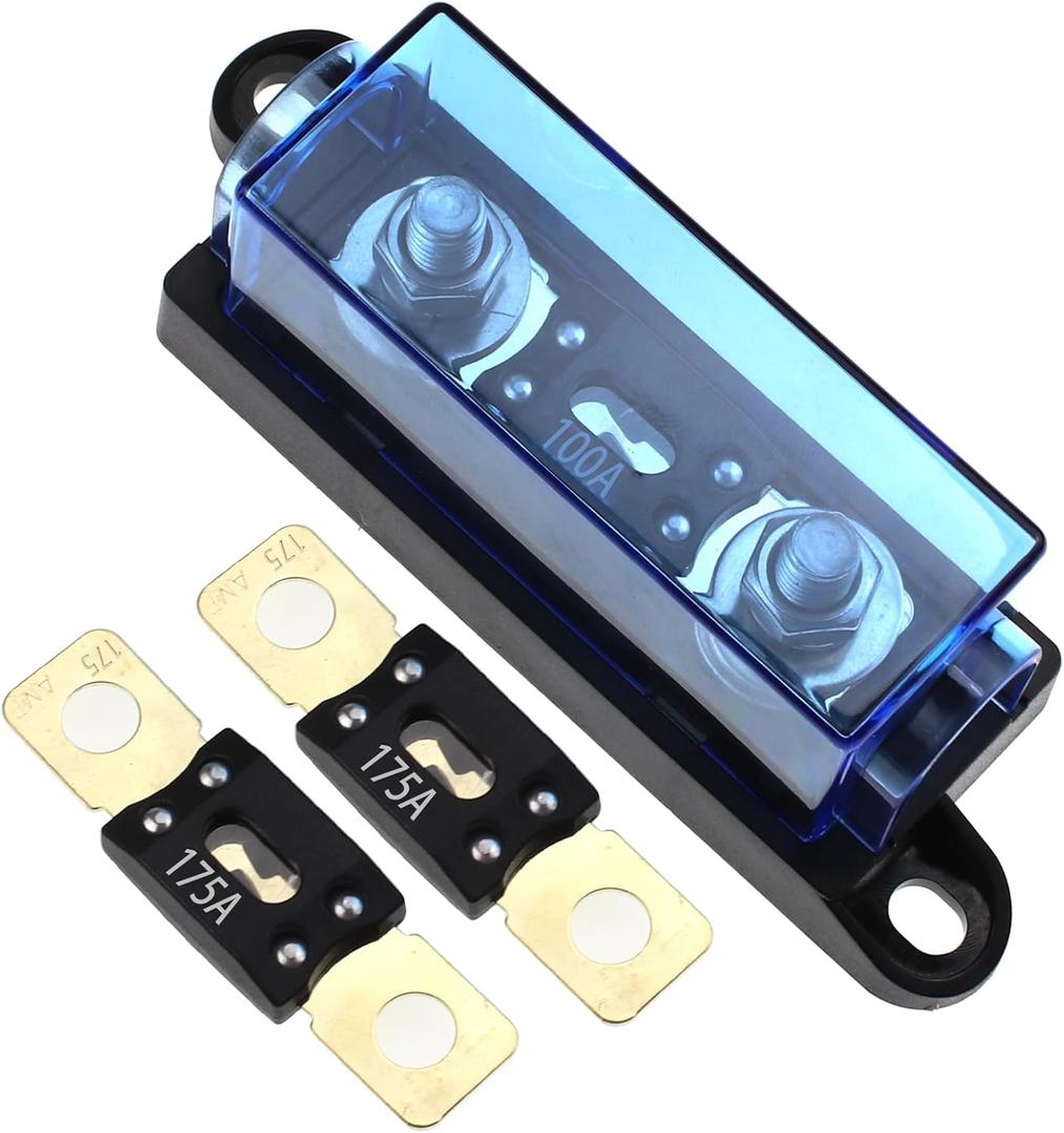 1-Way AMG Mega Fuse Holder 100A with 2 Pcs ANM Bolt-on Fuse 175A for Cars, Boat, Vehicles