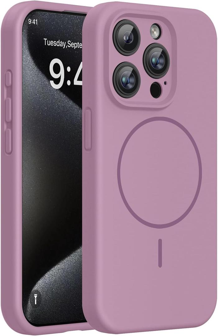 Miracase Magnetic for iPhone 15 Pro Case, [Soft Anti-Scratch Microfiber Lining], Compatible with MagSafe, Liquid Silicone Shockproof Drop Protection Phone Case for 15 Pro, Blackcurrant