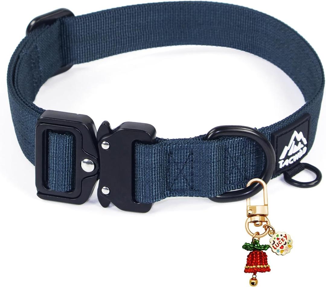Dog Collar for Small Dogs Christmas Boy Girl- Adjustable, Chew Proof Nylon Collar with Metal Quick Release Buckle and D-Ring for Dog Tags (Navy Blue, S) (S(0.5''Width, Fit 11''-15''))