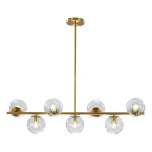 KCO Lighting 7-Light Clear Glass Globe Sputnik Chandelier Lighting Mid Century Modern Pendant Hanging Light Ceiling Gold Brass Chandeliers for Kitchen Island Dining Living Room