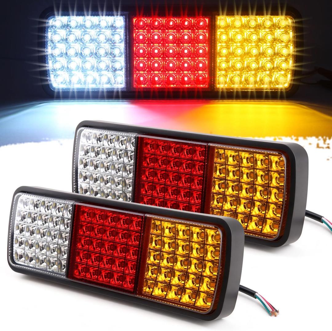 Partswcgg 2Pcs 75 LED Truck Triple Tail Lights Bar, Super Bright IP68 Waterproof Brake Turn Signal Reverse Backup Running Lights Taillight for Utility Trailer Flatbed Trucks RV Boat Camper 10-30V