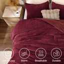 ChiXpace Flannel Fleece Comforter King Set - Furry Burgundy Leaves Pattern Faux Fur Bed Set, Winter Ultra Soft Fuzzy Comfort Set, Velvet Bedding Set for Bed with 2 Pillow Cases