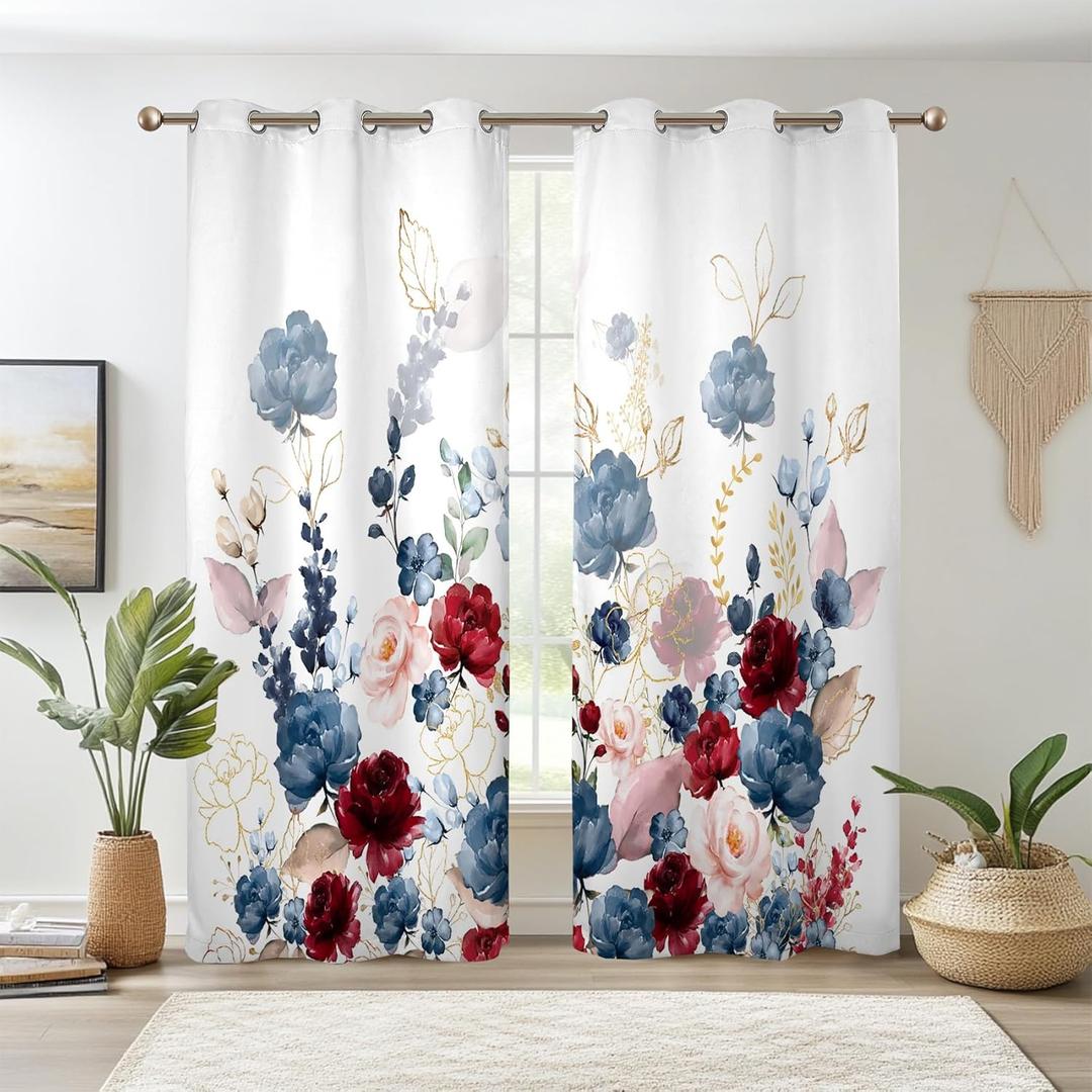 Fanfanwin Christmas Curtains 52" w x 84" l Black and Red Buffalo Christmas Tree Reindeer Window Curtain Farmhouse Xmas Window Drapes for Living Room Bathroom Home Decoration