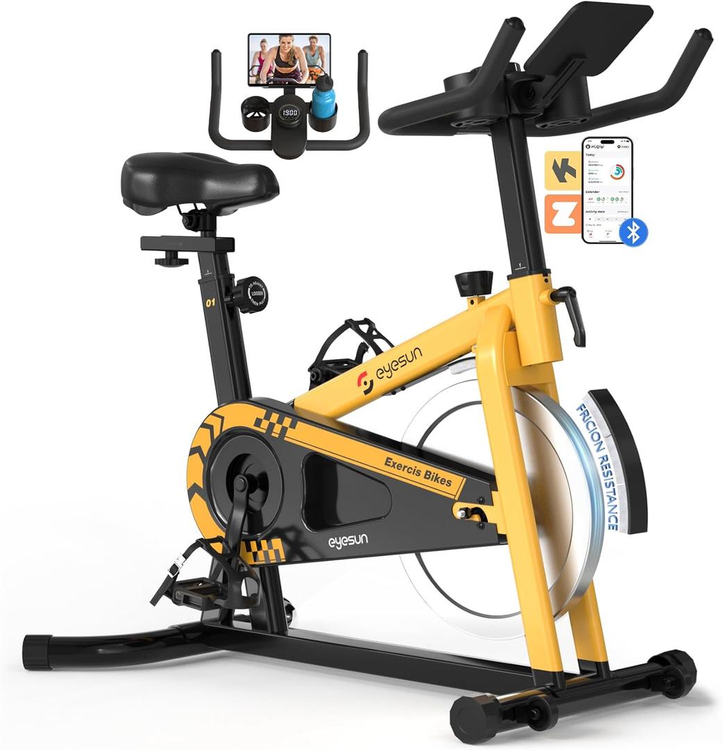 Exercise Bikes for Home,Spin Bike with Adjustable Magnetic,Brake Pad Resistance Silent Belt Drive,350lbs/300lbs Weight Capacity &Upgraded Version Seat for Home Cardio&Weight Loss(QM-530W) (Black)