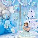 Soulchen 14 Pcs Winter Wonderland Snowflake Party Decorations Baby Shower Party Ornament with 6ft Backdrop Snowflake Hanging Honeycomb Fan and Garland for Baby Its Cold Outside Decor
