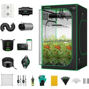 VIVOSUN GIY Smart Grow Tent System 4x4, WiFi-Integrated Grow Tent Kit, with Automate Ventilation and Circulation, Schedule Full Spectrum 200Wx2 LED Grow Light, and GrowHub E42A Controller (48"x48"x80")(Tent only)