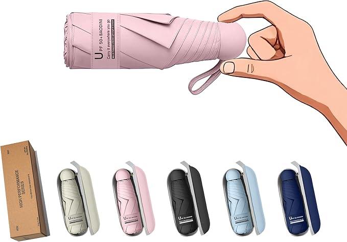 BAODINI Travel Mini Umbrella for Purse With Case Small Compact UV Sun Protection Sun Lightweight Tiny Pocket Manual Open Close Umbrella for Women Kids and Men