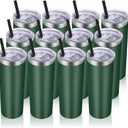 VEGOND Stainless Steel Tumblers Bulk 12 Pack, 20 oz Vacuum Insulated Skinny Tumblers with Lids and Straws, Double Wall Coffee Mug, Travel Water Cup