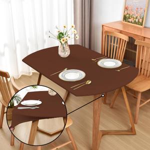 Oval Brown Fitted Tablecloth with Elastic 42x60 inch for Oval Tables Washable Stretchy Spandex Fabric Table Cover Cloth Not Vinyl Table Protector
