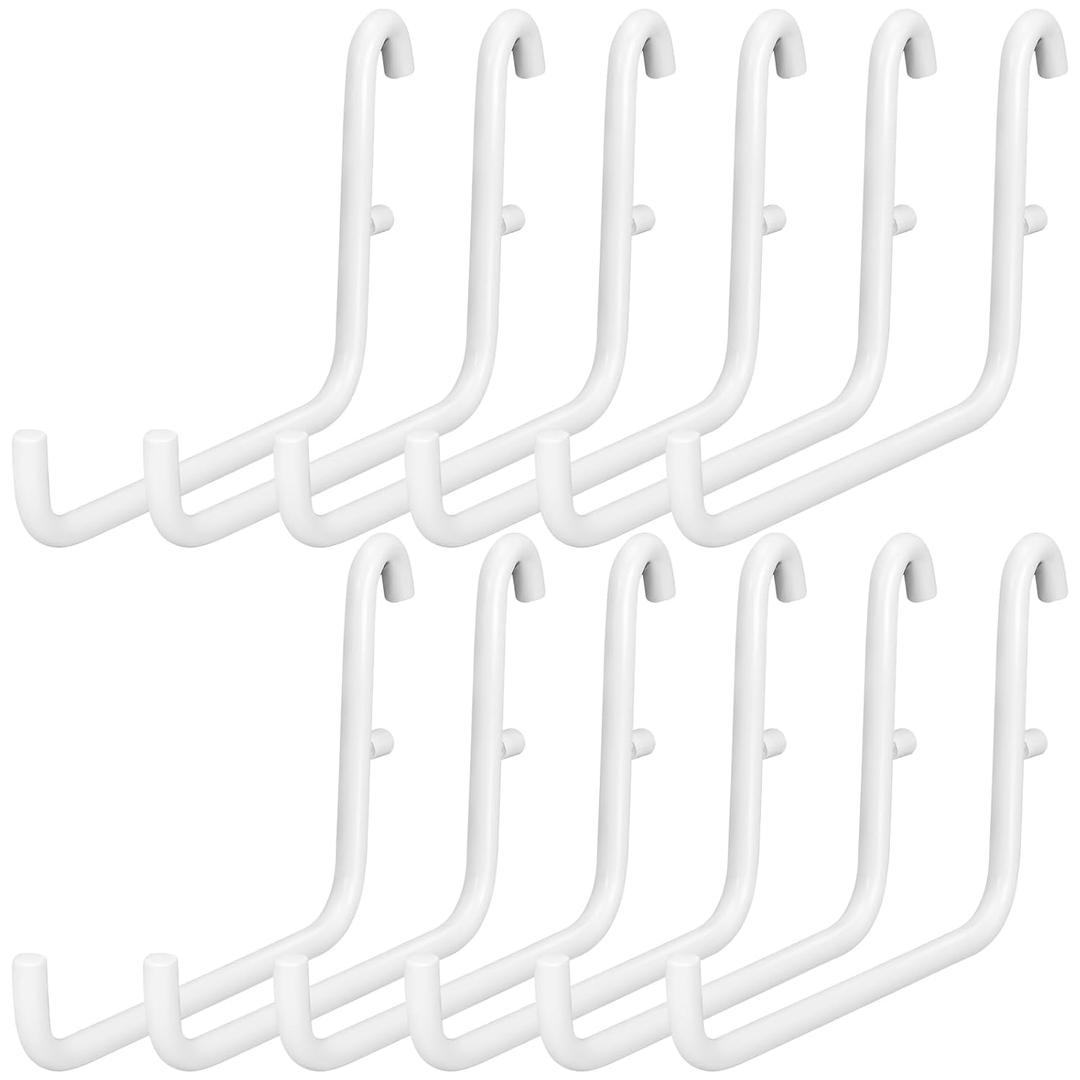 4 Pcs Pegboard Hooks, 6 x 9.5 Centimeters, Pegboard Accessories Compatible with IKEA Skadis Long Metal Storage Hooks for Home Office Indoor Tool Supply (White)