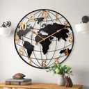 Large World Map Wall Clock, Metal Minimalist Modern Clock,Round Silent Non-Ticking Battery Operated Wall Clocks for Living Room/Home/Kitchen/Bedroom/Office/Farmhouse Decor Color1, 24 inch